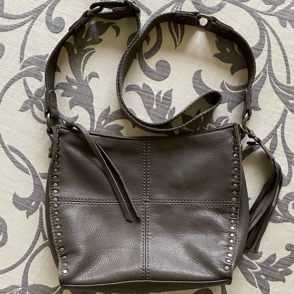 ‘The Sak’ Soft Leather, Grey, Fringy Purse